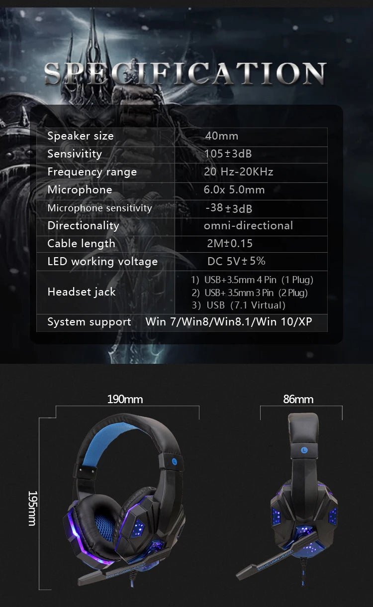 Professional LED Wired Gaming Headset – Stereo Bass Headphones with Microphone for PC, PS4, PS5 & Xbox - RELUX.STORE