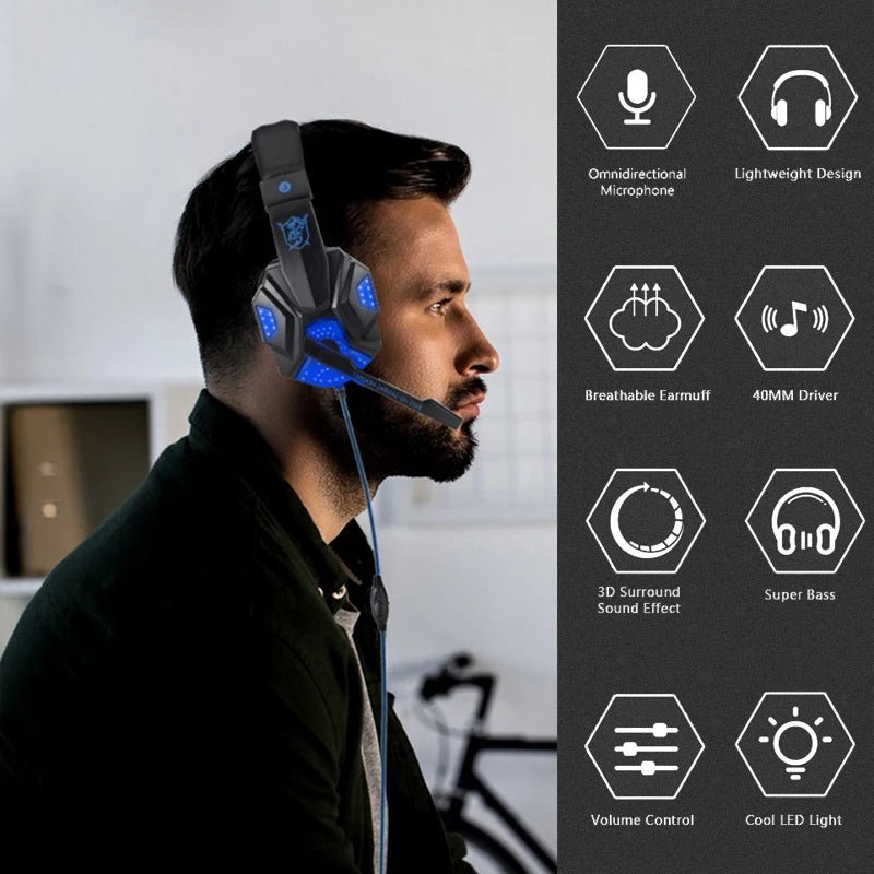 Professional LED Wired Gaming Headset – Stereo Bass Headphones with Microphone for PC, PS4, PS5 & Xbox - RELUX.STORE