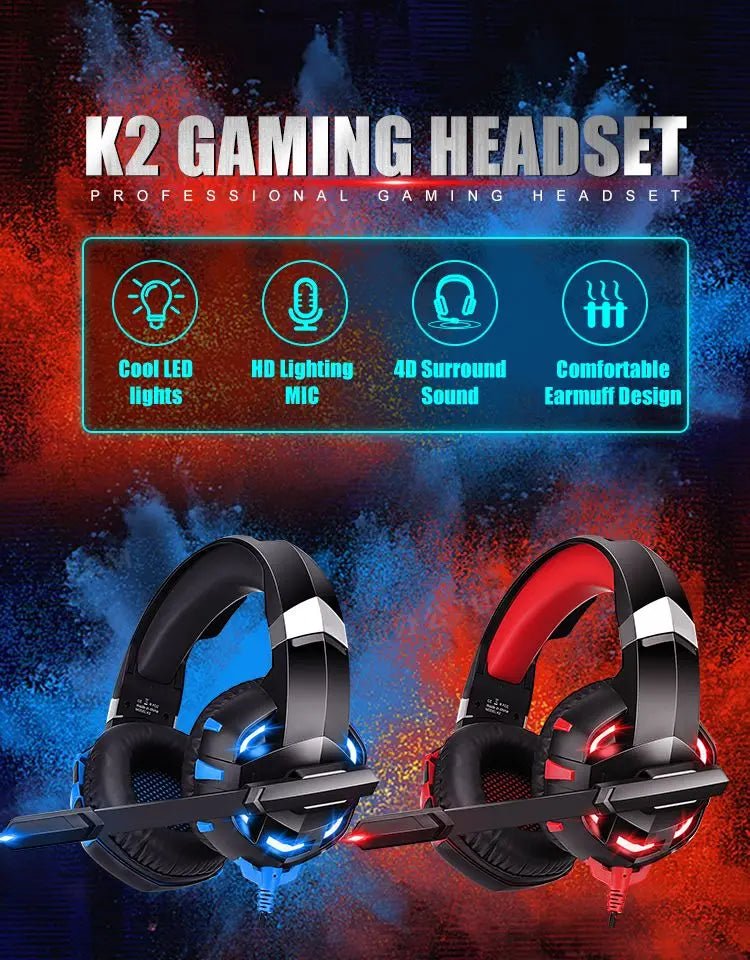 Professional LED Wired Gaming Headset – Stereo Bass Headphones with Microphone for PC, PS4, PS5 & Xbox - RELUX.STORE