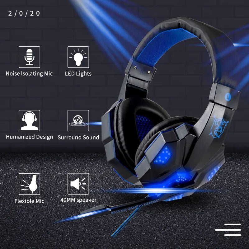 Professional LED Wired Gaming Headset – Stereo Bass Headphones with Microphone for PC, PS4, PS5 & Xbox - RELUX.STORE