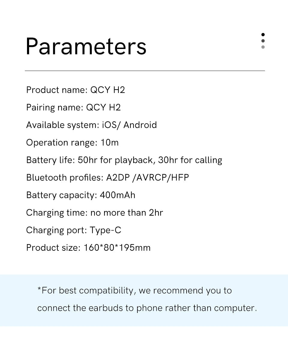 "QCY H2/H2 Pro Wireless Headphones – Bluetooth 5.3, BASS Mode, HiFi Stereo, Over - Ear Gaming Earphones with Dual Device Connect" - RELUX.STORE