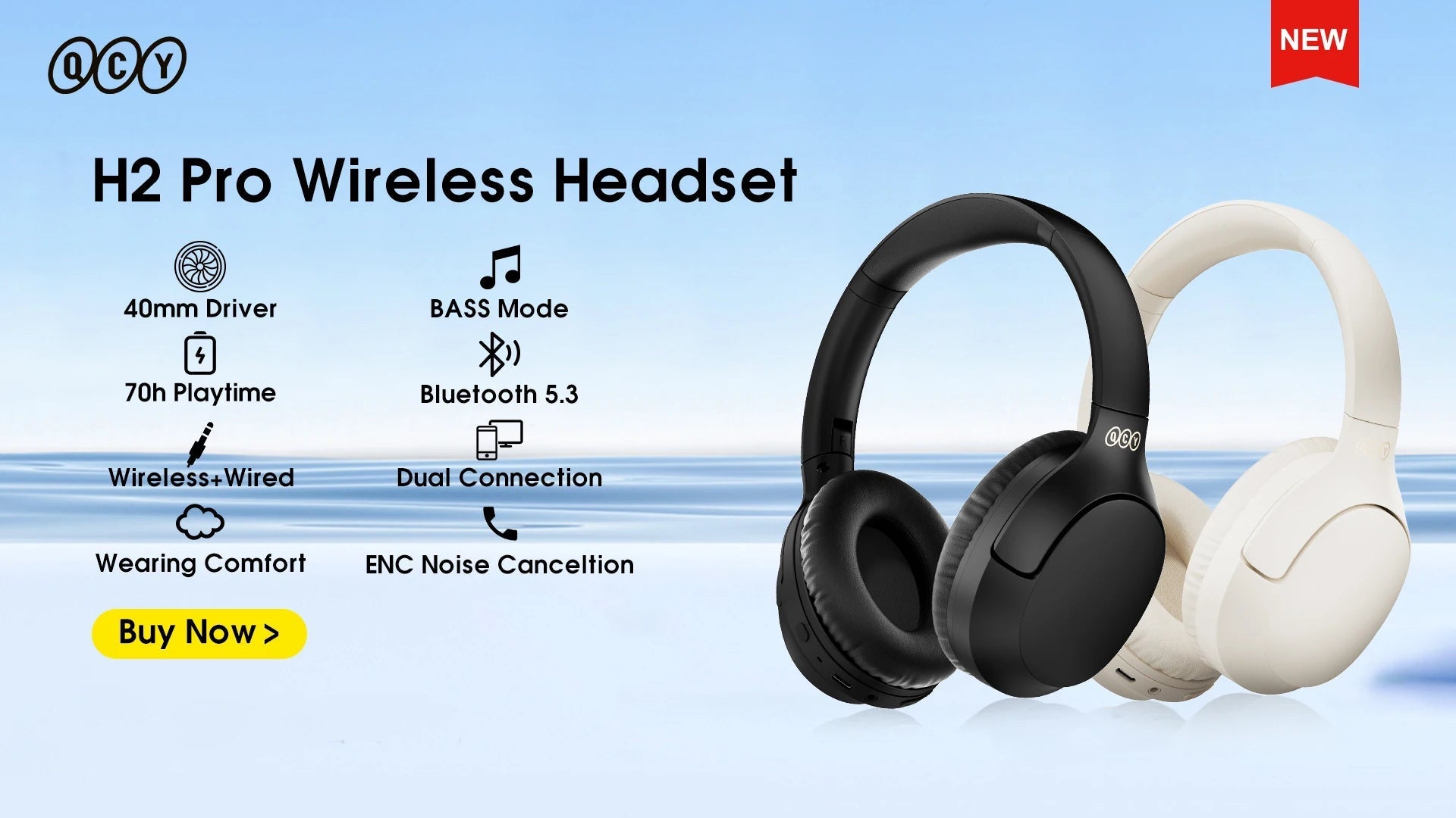 "QCY H2/H2 Pro Wireless Headphones – Bluetooth 5.3, BASS Mode, HiFi Stereo, Over - Ear Gaming Earphones with Dual Device Connect" - RELUX.STORE
