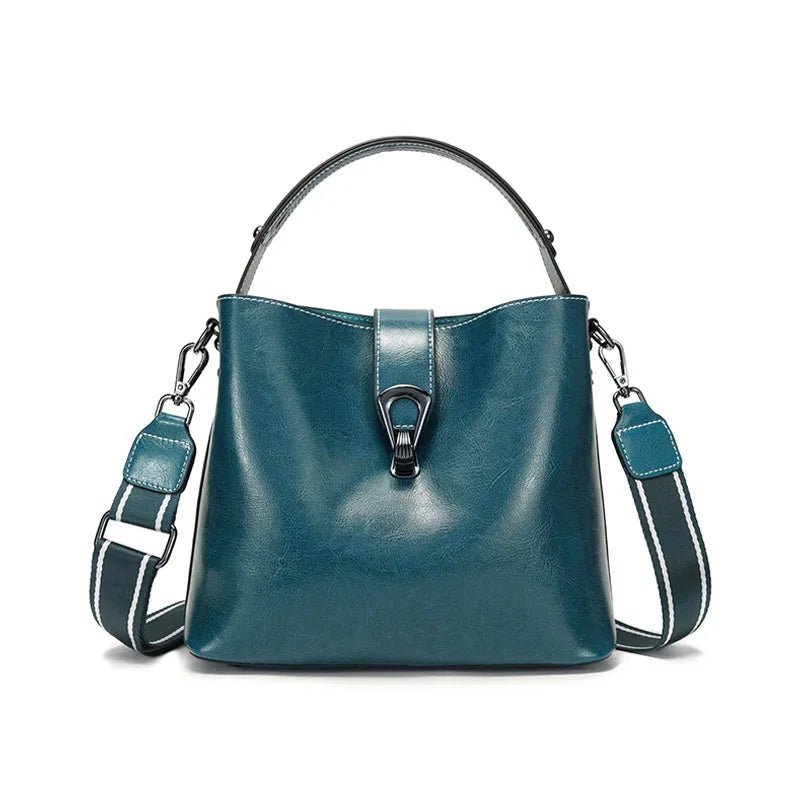Real Oil Wax Leather Women's Bucket Bag Casual and Simple Handbag Large Capacity Ladies Cowhide Fashionable Crossbody Tote Bag - RELUX.STORE