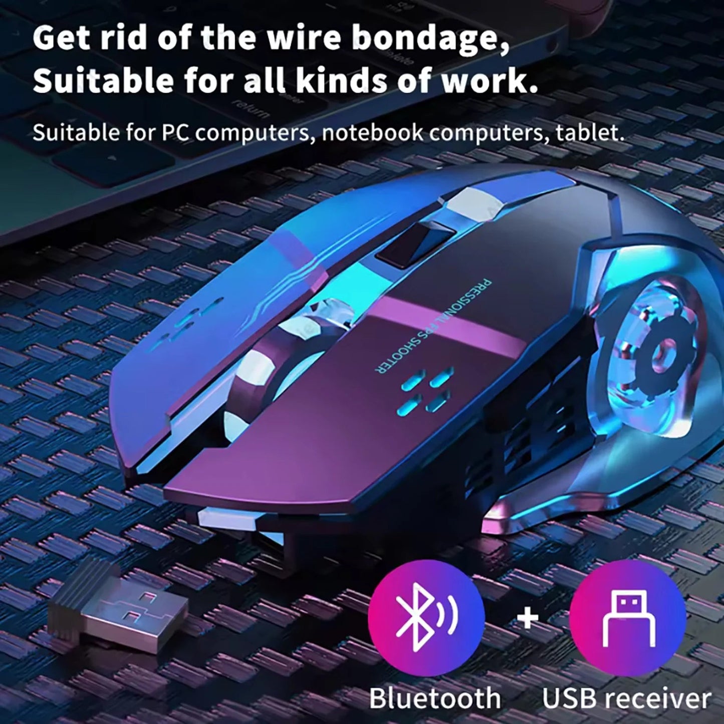 Rechargeable Wireless Mouse Gaming Computer Silent Bluetooth Mouse USB Mechanical E - Sports Backlight PC Gamer Mouse For Computer - RELUX.STORE