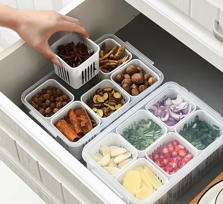 Refrigerator Food Drain Fresh - keeping Box Ginger Garlic Onion Pepper Storage Box Fruit Vegetable Drain Basket Kitchen Organizer - RELUX.STORE