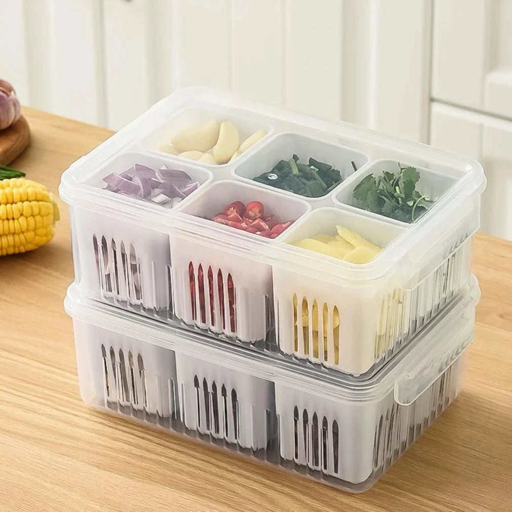 Refrigerator Food Drain Fresh - keeping Box Ginger Garlic Onion Pepper Storage Box Fruit Vegetable Drain Basket Kitchen Organizer - RELUX.STORE