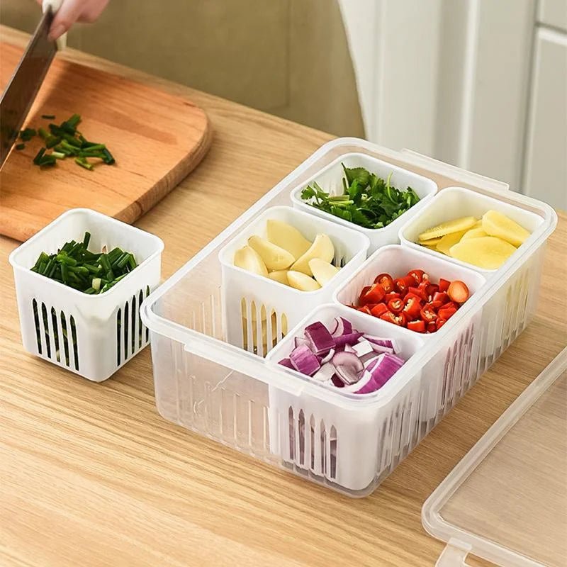 Refrigerator Food Drain Fresh - keeping Box Ginger Garlic Onion Pepper Storage Box Fruit Vegetable Drain Basket Kitchen Organizer - RELUX.STORE