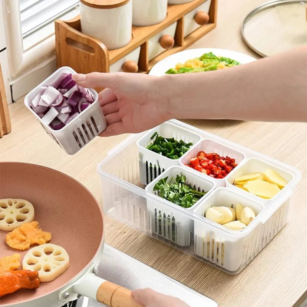 Refrigerator Food Drain Fresh - keeping Box Ginger Garlic Onion Pepper Storage Box Fruit Vegetable Drain Basket Kitchen Organizer - RELUX.STORE