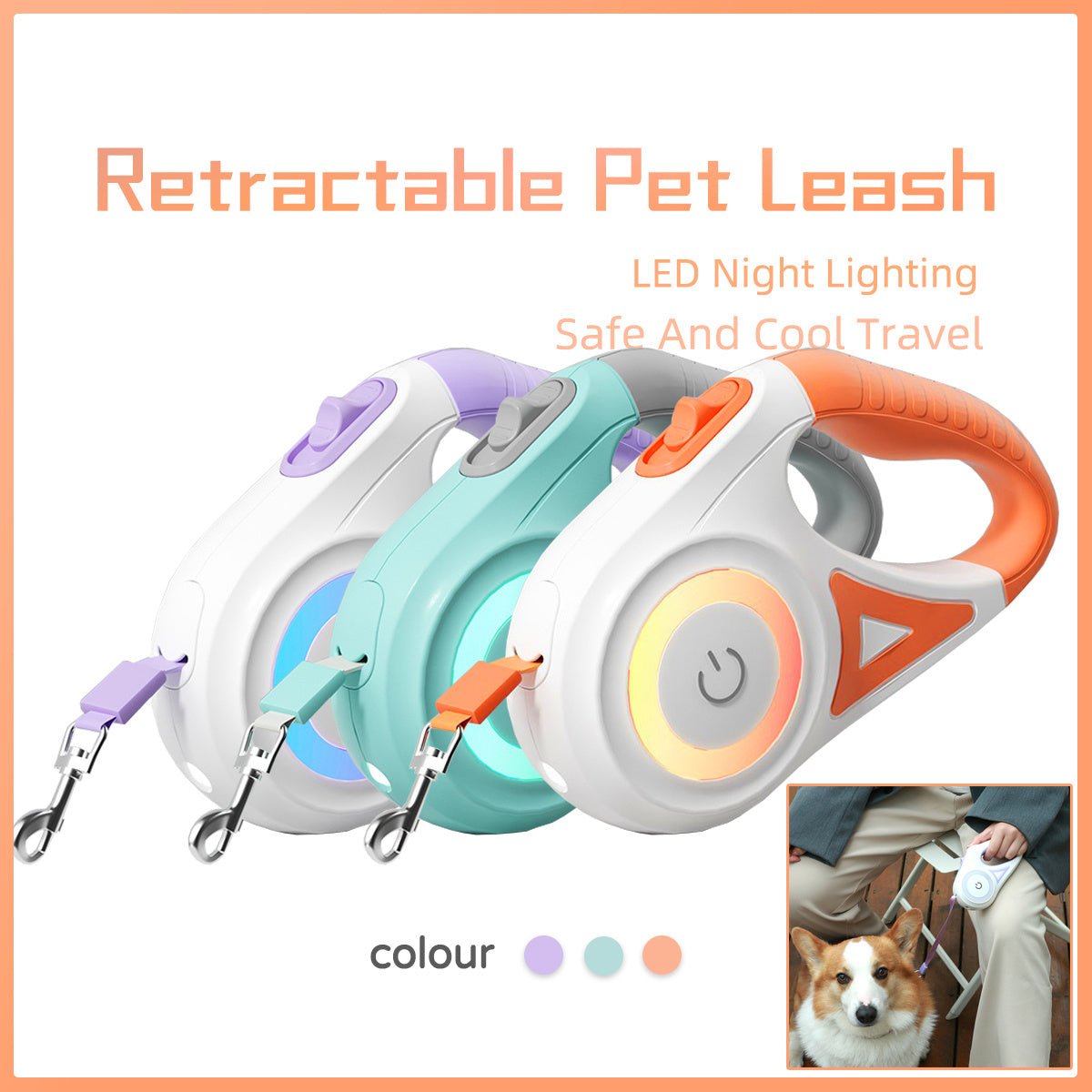 “Retractable Dog Leash & Collar Set with Spotlight – Automatic Pet Traction Rope for Small and Medium Dogs & Cats” - RELUX.STORE