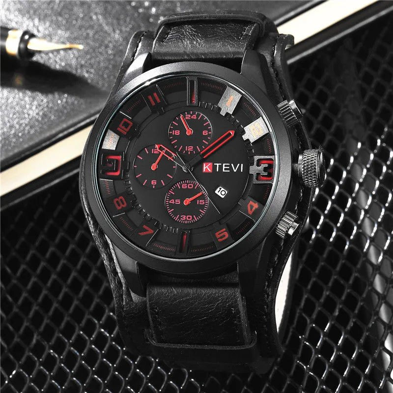 Retro Men's Watches High - end Luxury Man Watch PU Leather Strap Date Business Quartz Watch Big Dial Military tactical Wristwatch - RELUX.STORE