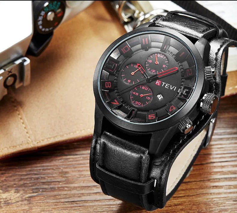 Retro Men's Watches High - end Luxury Man Watch PU Leather Strap Date Business Quartz Watch Big Dial Military tactical Wristwatch - RELUX.STORE