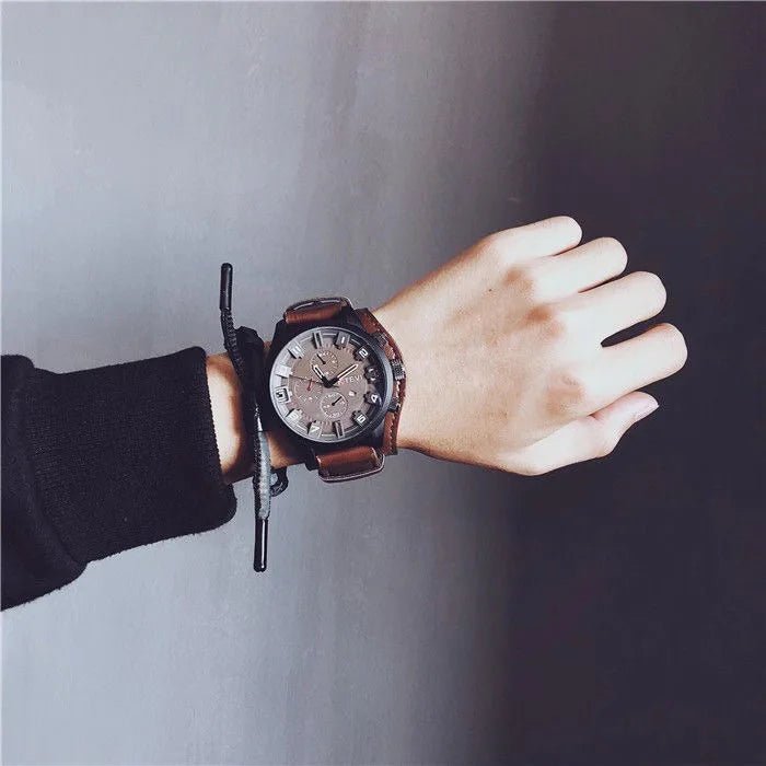 Retro Men's Watches High - end Luxury Man Watch PU Leather Strap Date Business Quartz Watch Big Dial Military tactical Wristwatch - RELUX.STORE