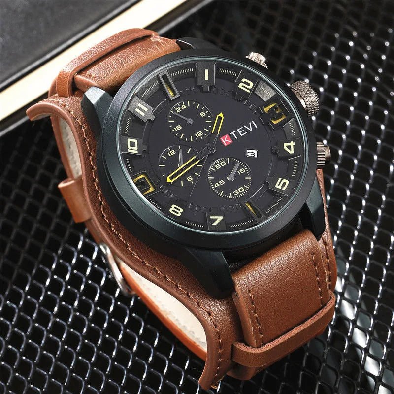 Retro Men's Watches High - end Luxury Man Watch PU Leather Strap Date Business Quartz Watch Big Dial Military tactical Wristwatch - RELUX.STORE