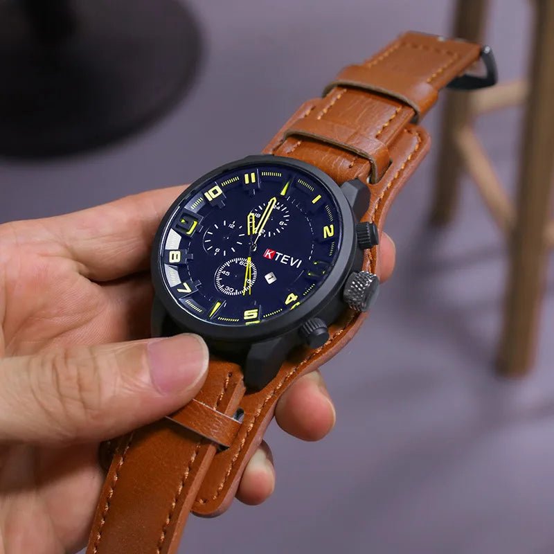 Retro Men's Watches High - end Luxury Man Watch PU Leather Strap Date Business Quartz Watch Big Dial Military tactical Wristwatch - RELUX.STORE
