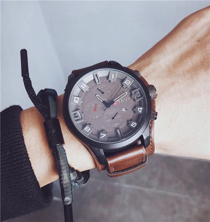 Retro Men's Watches High - end Luxury Man Watch PU Leather Strap Date Business Quartz Watch Big Dial Military tactical Wristwatch - RELUX.STORE