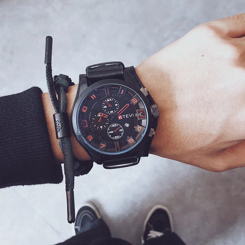 Retro Men's Watches High - end Luxury Man Watch PU Leather Strap Date Business Quartz Watch Big Dial Military tactical Wristwatch - RELUX.STORE