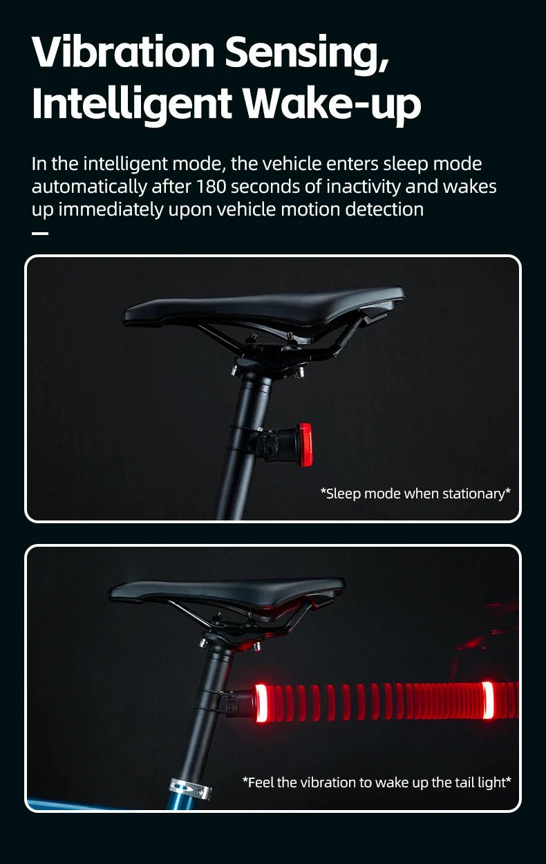 "ROCKBROS Smart Bike Tail Light – IPX6 Waterproof Rechargeable Rear Light for Night Riding, USB Type - C Charging" - RELUX.STORE