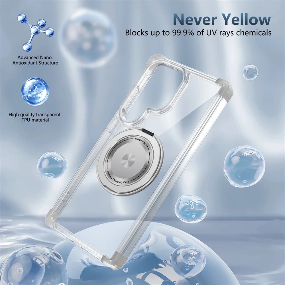 "Rotating Magnetic Folding Stand Transparent Phone Case – Armor Shockproof Cover for Samsung S25/S24/S23 Plus, S21 Ultra & FE" - RELUX.STORE