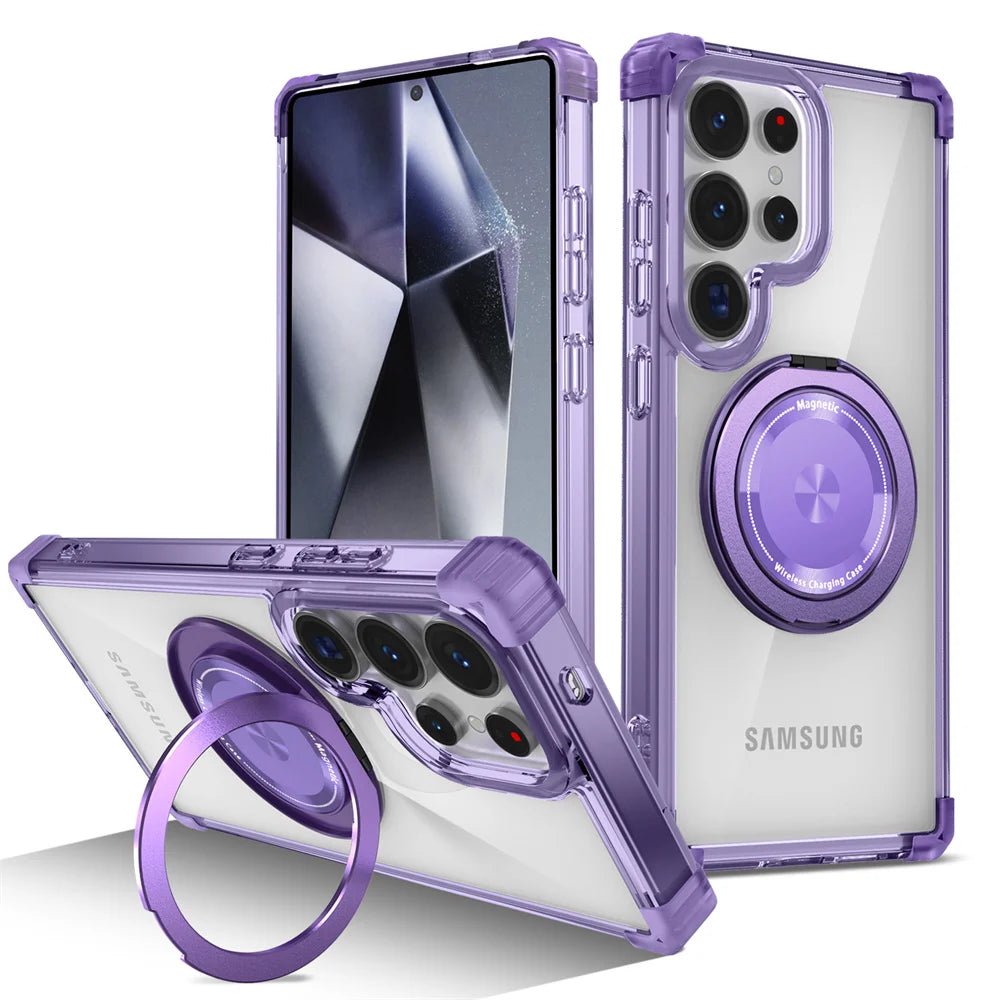 "Rotating Magnetic Folding Stand Transparent Phone Case – Armor Shockproof Cover for Samsung S25/S24/S23 Plus, S21 Ultra & FE" - RELUX.STORE