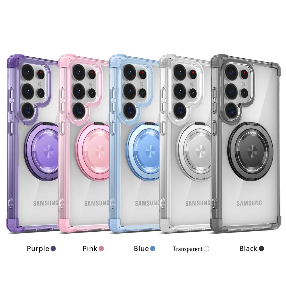 "Rotating Magnetic Folding Stand Transparent Phone Case – Armor Shockproof Cover for Samsung S25/S24/S23 Plus, S21 Ultra & FE" - RELUX.STORE