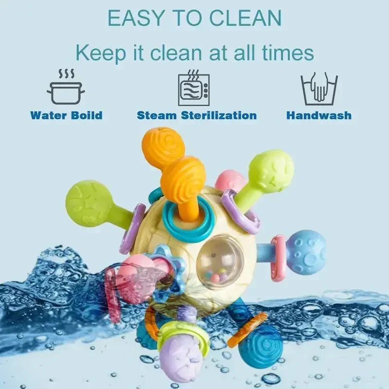 Rotating Rattle Ball Baby Toy 0 - 12 Months – Silicone Grasping Activity Teether, Sensory Development Toy for Infants - RELUX.STORE