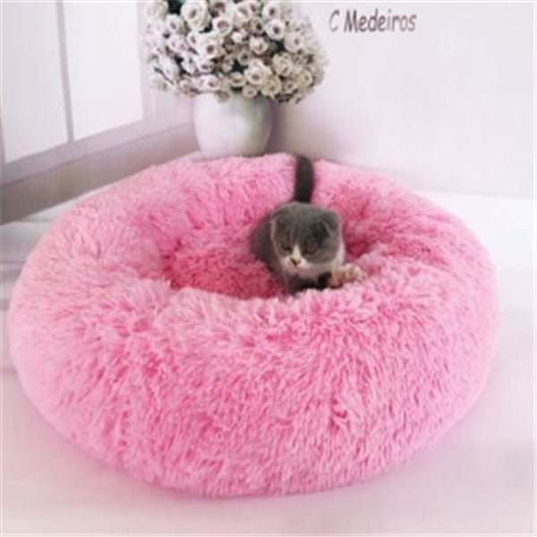 “Round Fluffy Cat Bed – Long - Haired Plush Nest Pad for Cozy Autumn & Winter Comfort” - RELUX.STORE