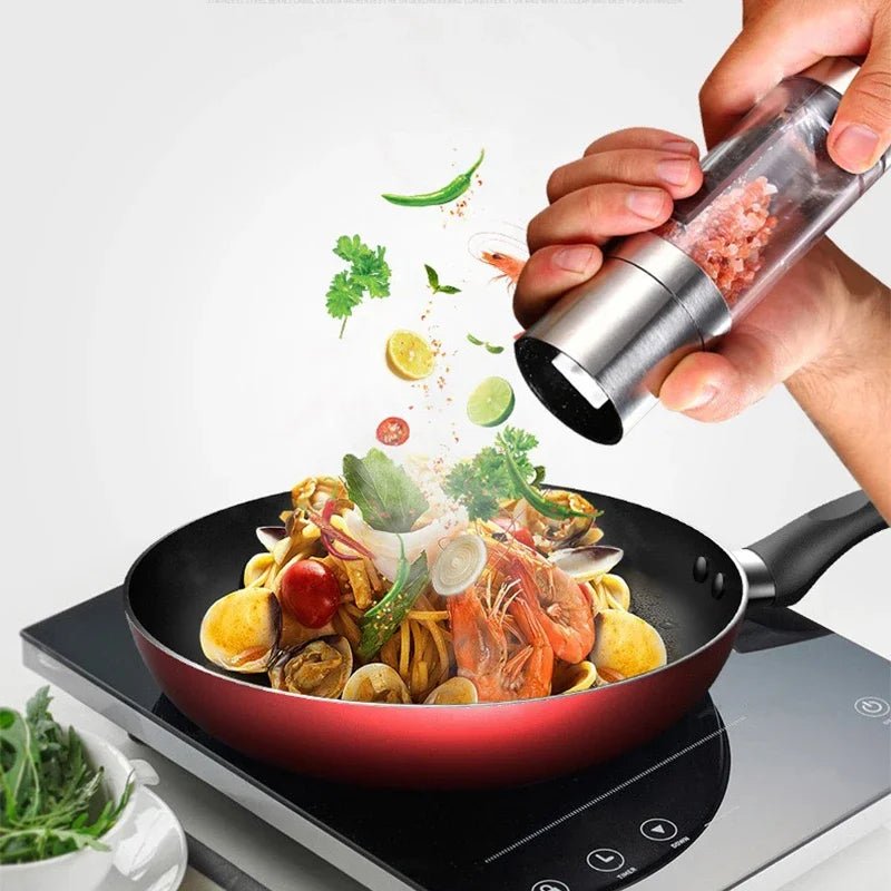 Salt and Pepper Grinder 2 in 1 Manual Stainless Steel Salt Pepper Mills with Adjustable Ceramic Grinding Spice Mill Kitchen Tool - RELUX.STORE