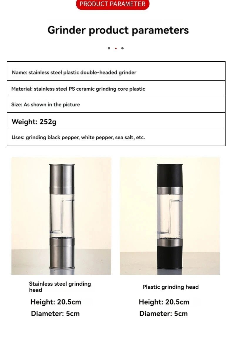 Salt and Pepper Grinder 2 in 1 Manual Stainless Steel Salt Pepper Mills with Adjustable Ceramic Grinding Spice Mill Kitchen Tool - RELUX.STORE