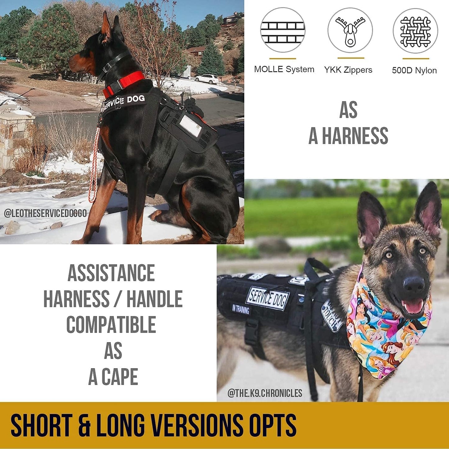 Service Dog Harness – Large Dog Harness with Removable Neck Strap, Compatible with Assistance Harness & Handle (Black, Short Version) - RELUX.STORE