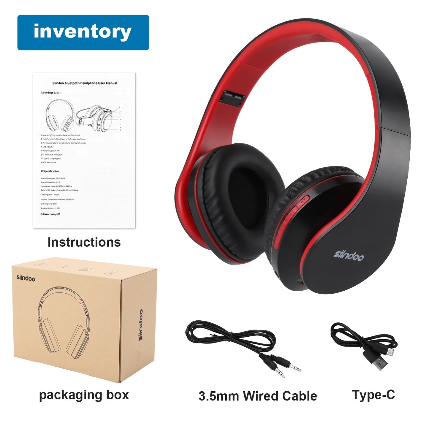 Siindoo JH - 812 Wireless Headphone Foldable Stereo BT5.1 Earphones Music Headset FM and Support SD Card with Mic for Mobile PC TV - RELUX.STORE