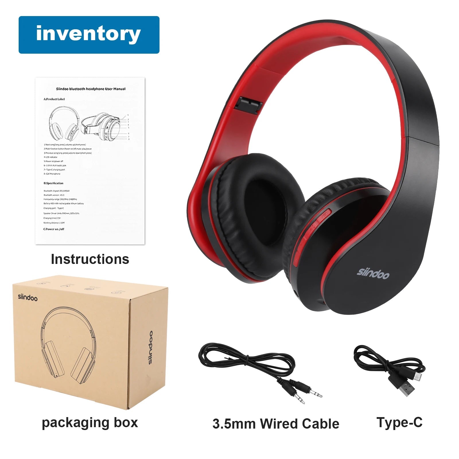 Siindoo JH - 812 Wireless Headphone Foldable Stereo BT5.1 Earphones Music Headset FM and Support SD Card with Mic for Mobile PC TV - RELUX.STORE