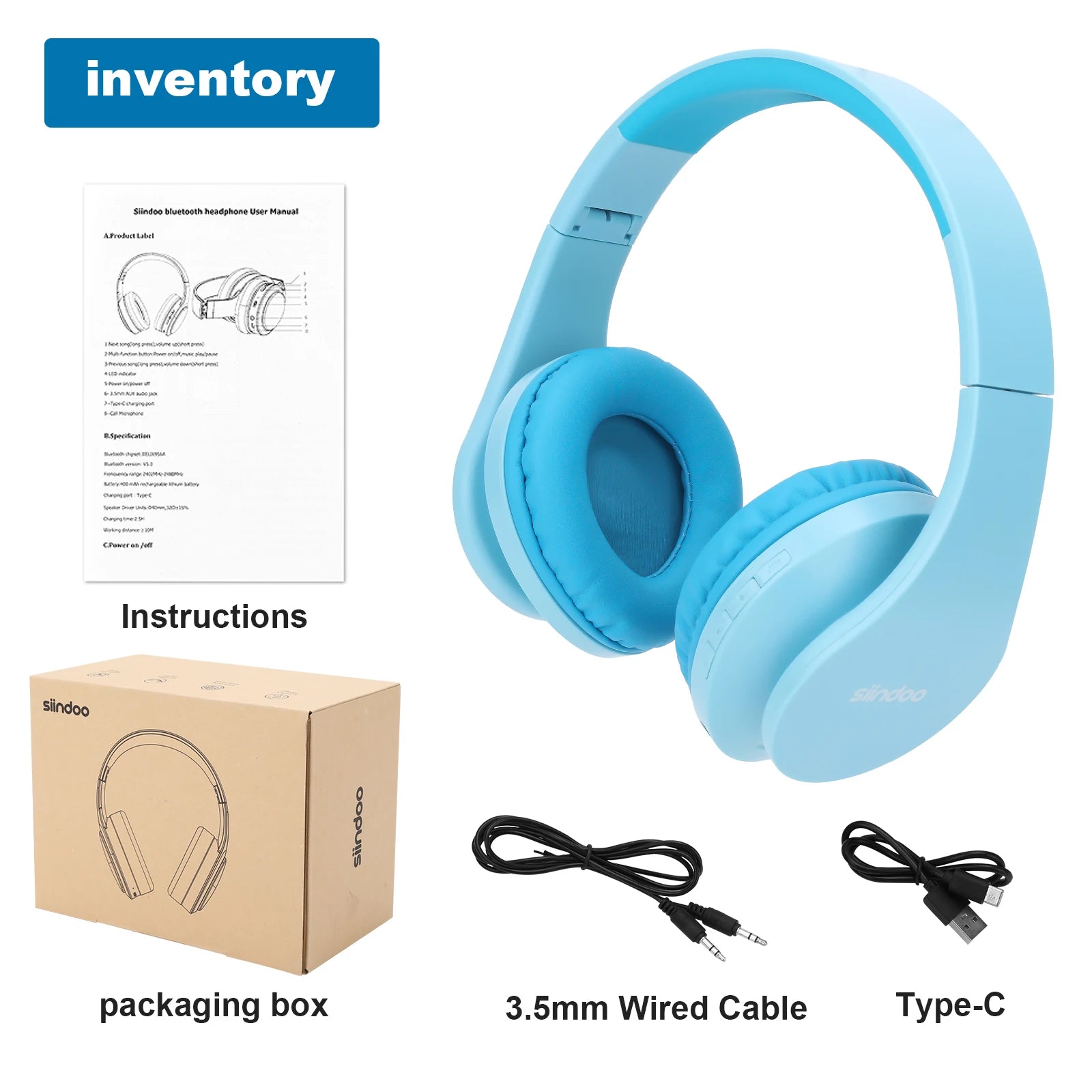 Siindoo JH - 812 Wireless Headphone Foldable Stereo BT5.1 Earphones Music Headset FM and Support SD Card with Mic for Mobile PC TV - RELUX.STORE