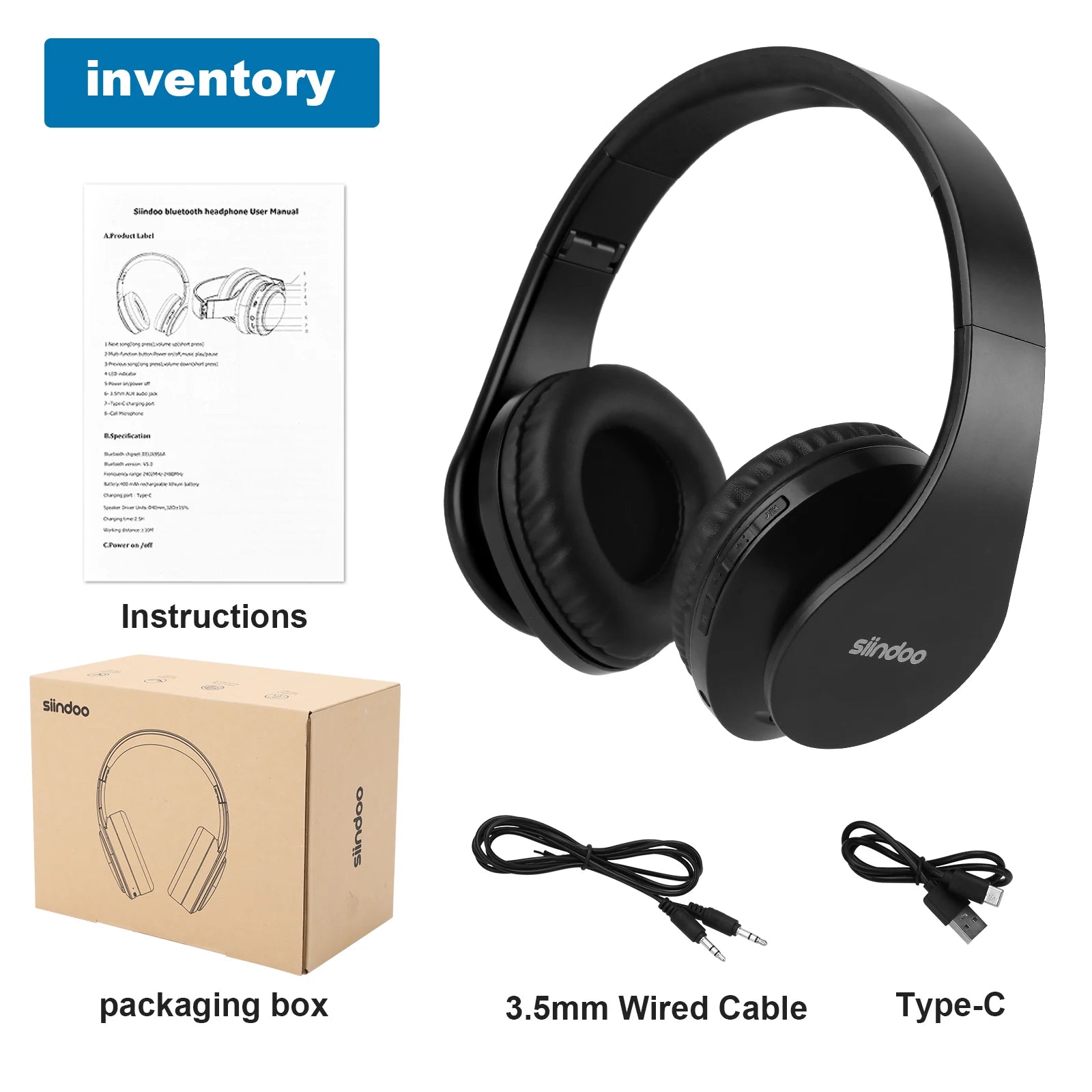 Siindoo JH - 812 Wireless Headphone Foldable Stereo BT5.1 Earphones Music Headset FM and Support SD Card with Mic for Mobile PC TV - RELUX.STORE