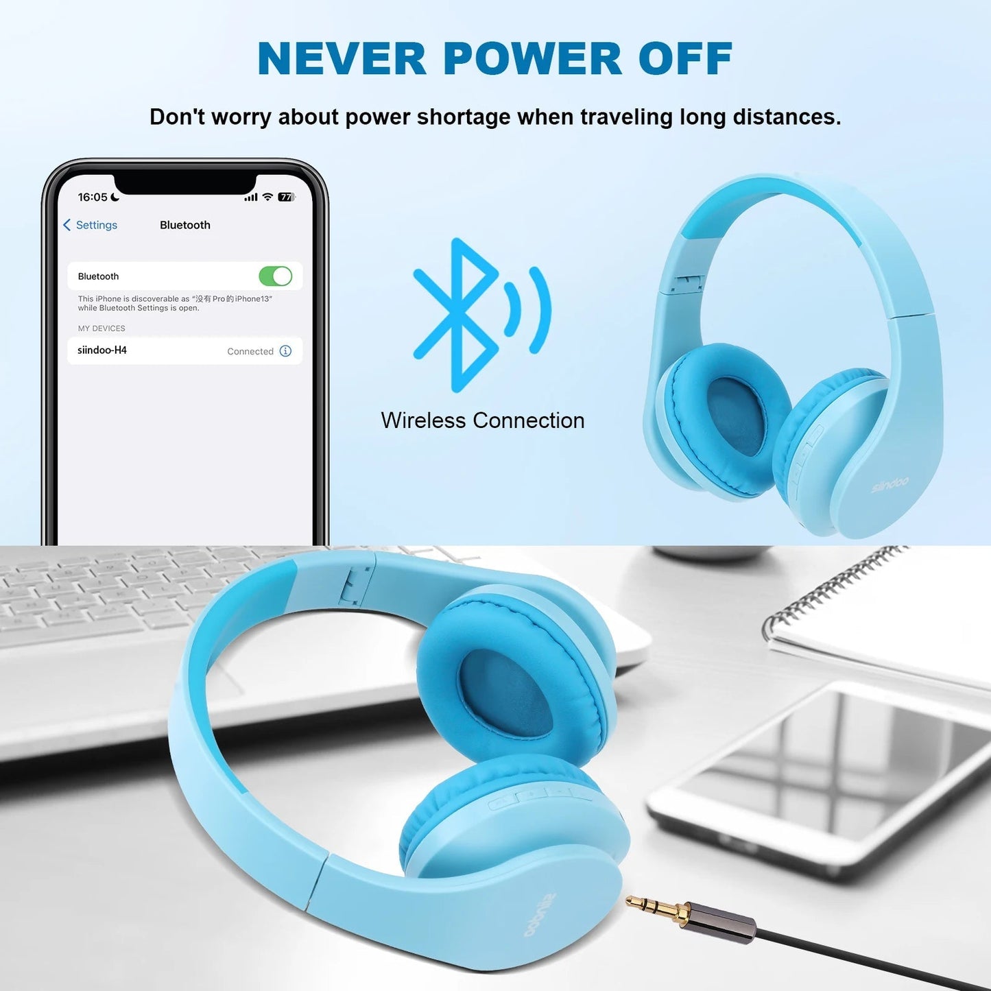 Siindoo JH - 812 Wireless Headphone Foldable Stereo BT5.1 Earphones Music Headset FM and Support SD Card with Mic for Mobile PC TV - RELUX.STORE