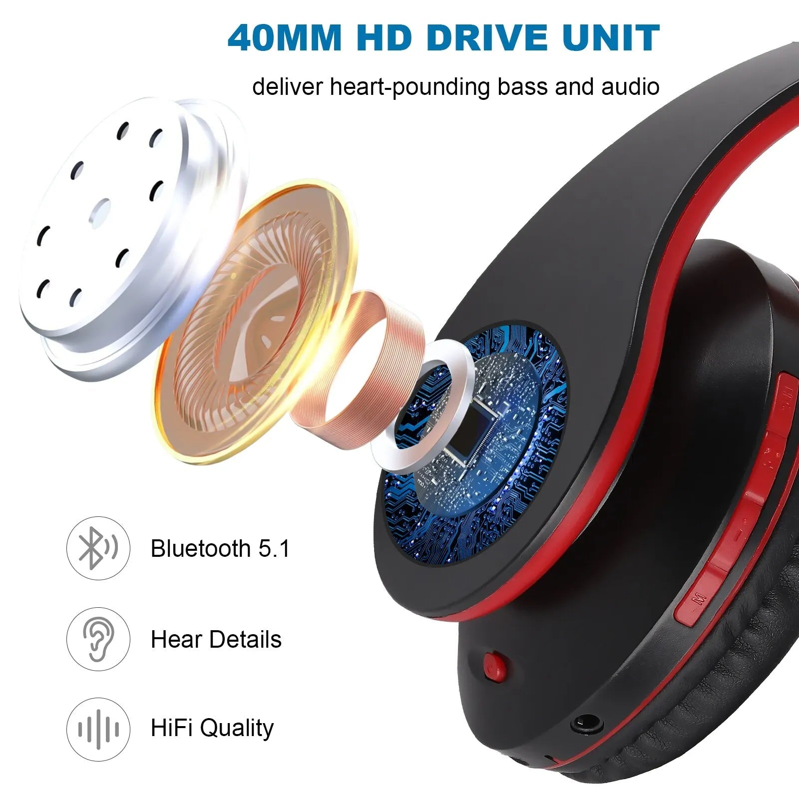 Siindoo JH - 812 Wireless Headphone Foldable Stereo BT5.1 Earphones Music Headset FM and Support SD Card with Mic for Mobile PC TV - RELUX.STORE