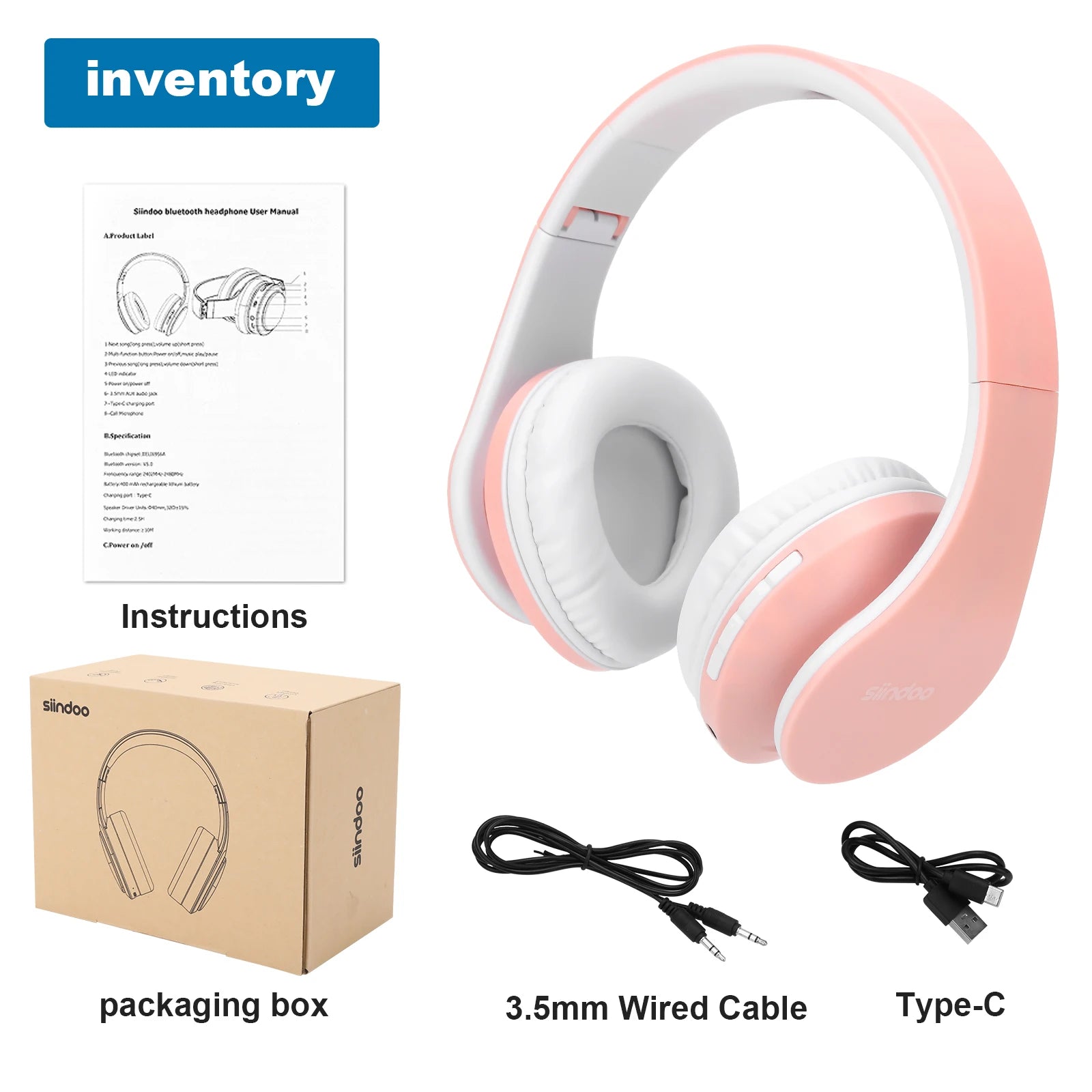 Siindoo JH - 812 Wireless Headphone Foldable Stereo BT5.1 Earphones Music Headset FM and Support SD Card with Mic for Mobile PC TV - RELUX.STORE