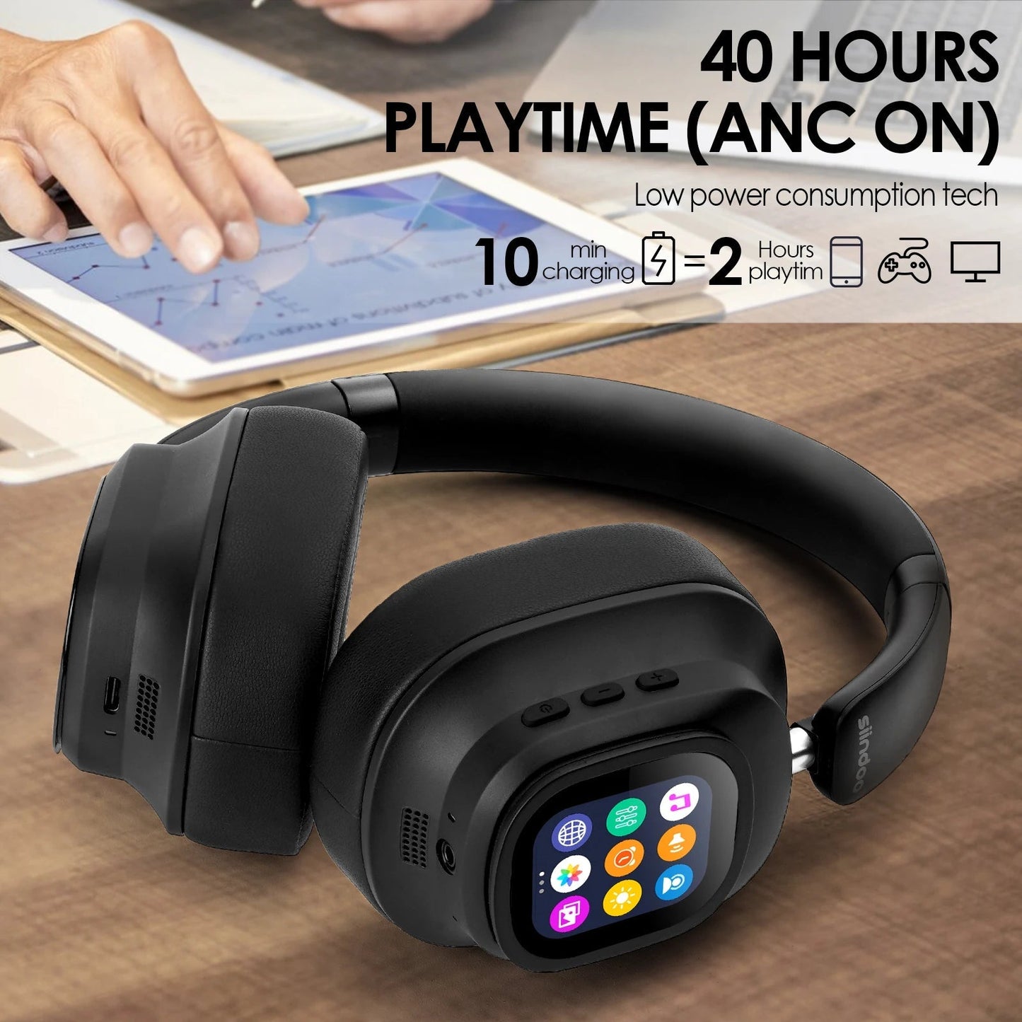 "Siindoo JH - ANC930Plus Active Noise Cancelling Headphones – Hybrid Wireless Bluetooth, Multi - Magnetic Touch Control, LED Display" - RELUX.STORE