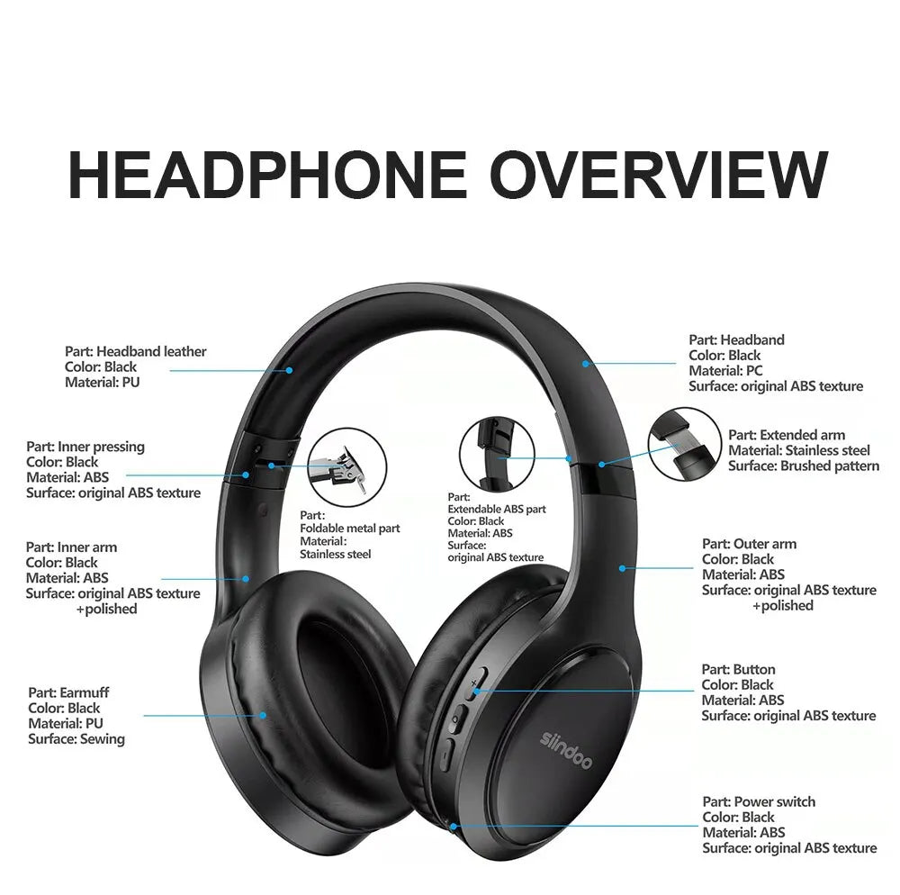 "Siindoo JH919 Wireless Bluetooth Headphones – Foldable Stereo Earphones with Super Bass, Noise Reduction & Mic for Laptop, PC & TV" - RELUX.STORE