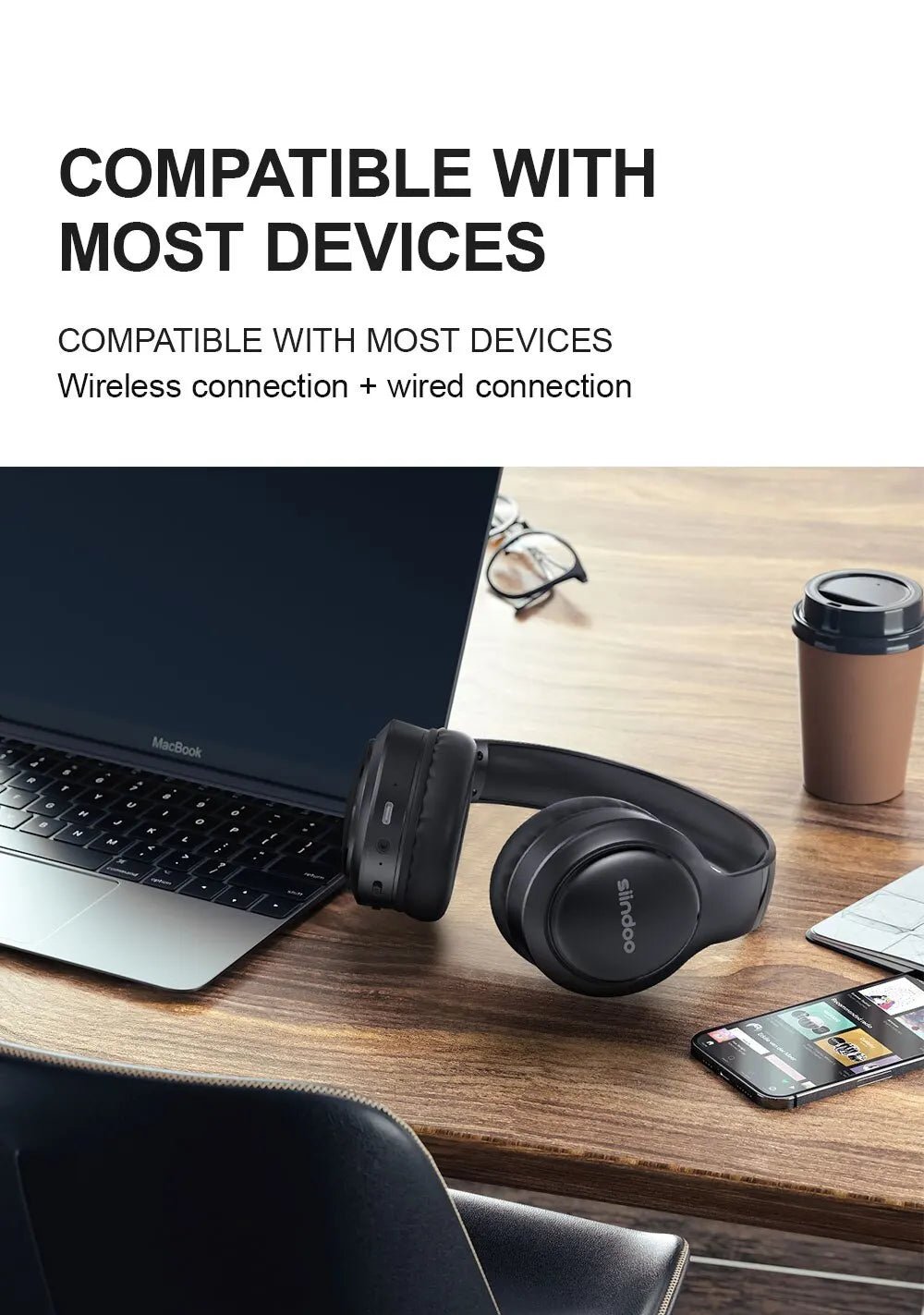 "Siindoo JH919 Wireless Bluetooth Headphones – Foldable Stereo Earphones with Super Bass, Noise Reduction & Mic for Laptop, PC & TV" - RELUX.STORE