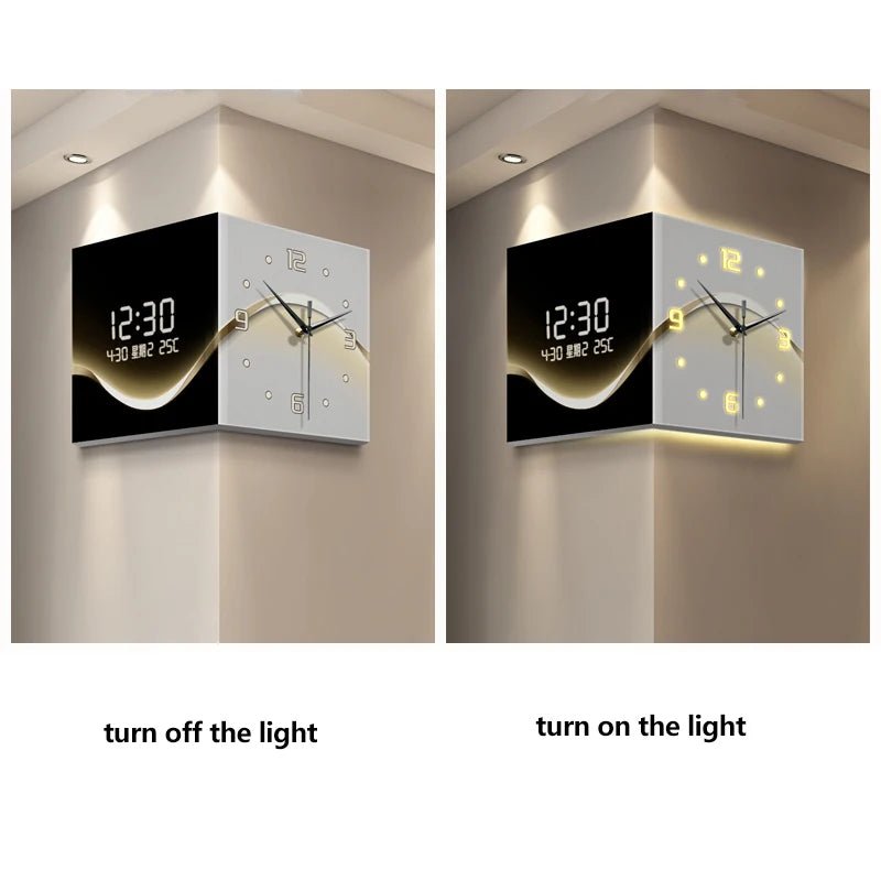 “Silent Double - Sided Acrylic Wall Clock – Digital Needle Display | Electric USB Corner Clock for Living Room & Modern Home Decor” - RELUX.STORE