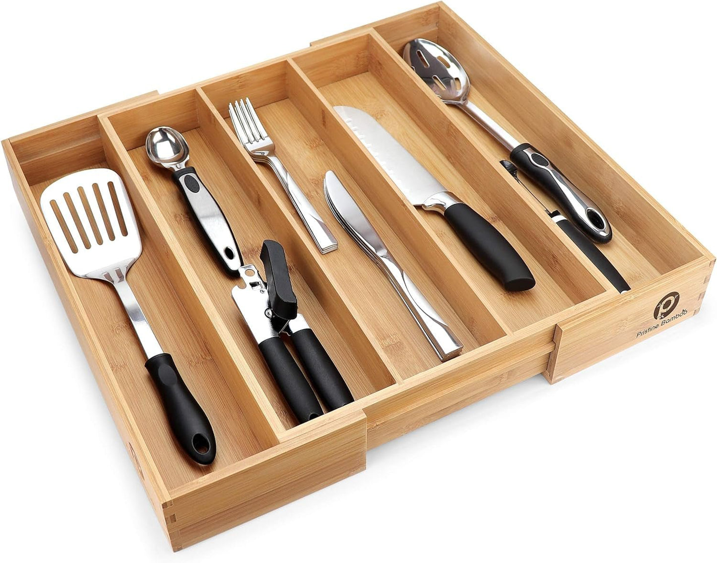 Silverware Tray Drawer Organizer – 5 - Slot Expandable Kitchen Cutlery & Flatware Holder with Adjustable Wooden Dividers - RELUX.STORE