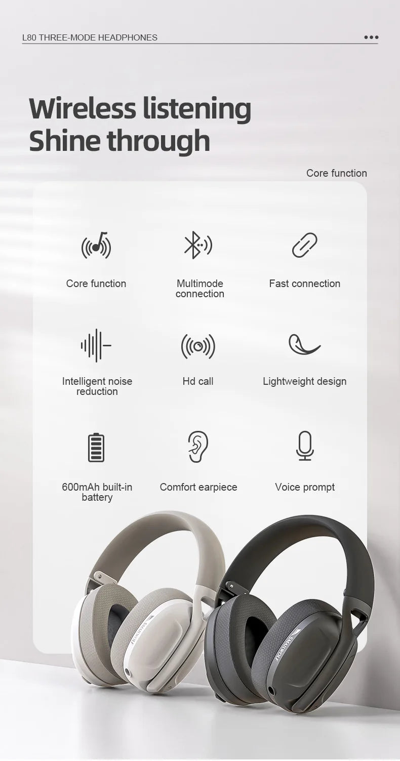 SMAILWOLF L80 Bluetooth Wireless & Wired Gaming Headset – Lightweight Laptop & Home Headphones with Mic - RELUX.STORE