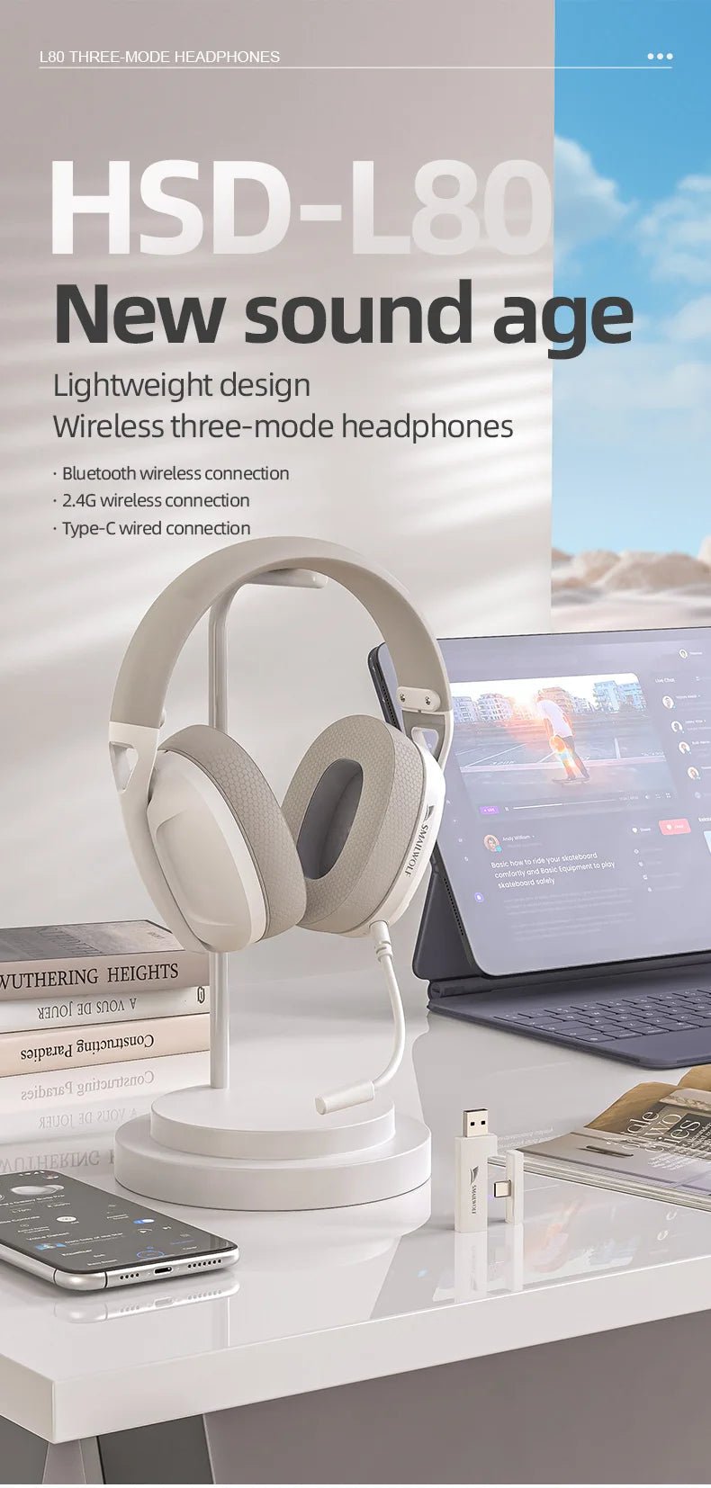 SMAILWOLF L80 Bluetooth Wireless & Wired Gaming Headset – Lightweight Laptop & Home Headphones with Mic - RELUX.STORE