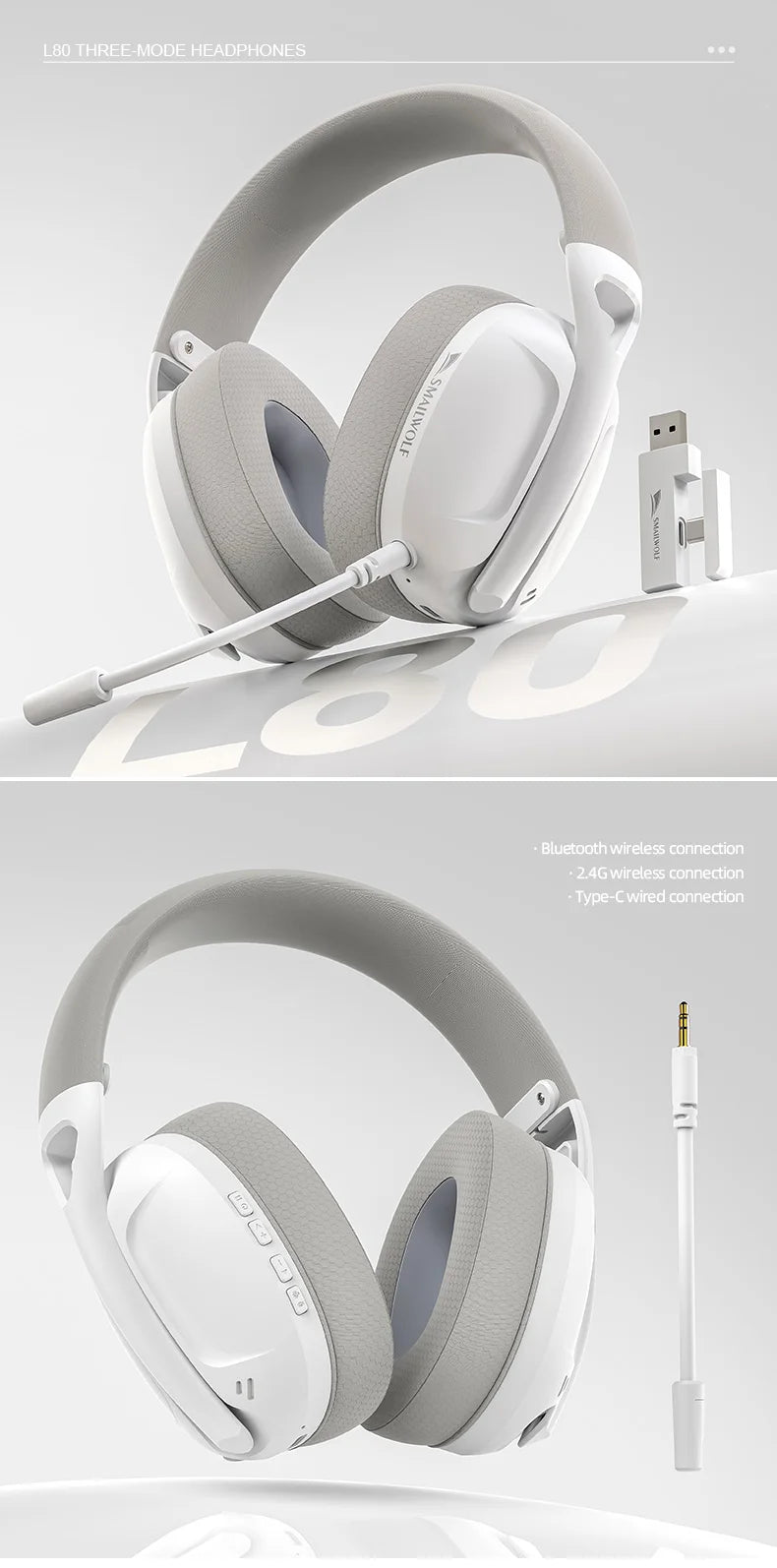 SMAILWOLF L80 Bluetooth Wireless & Wired Gaming Headset – Lightweight Laptop & Home Headphones with Mic - RELUX.STORE