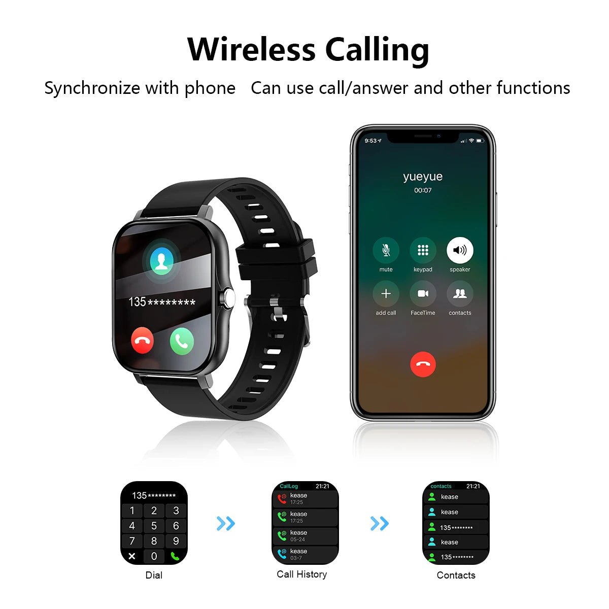 Smart watch wireless calling/dial Sport mode calling reminder and rejection fitness monitoring for iPhone/Andriod - RELUX.STORE