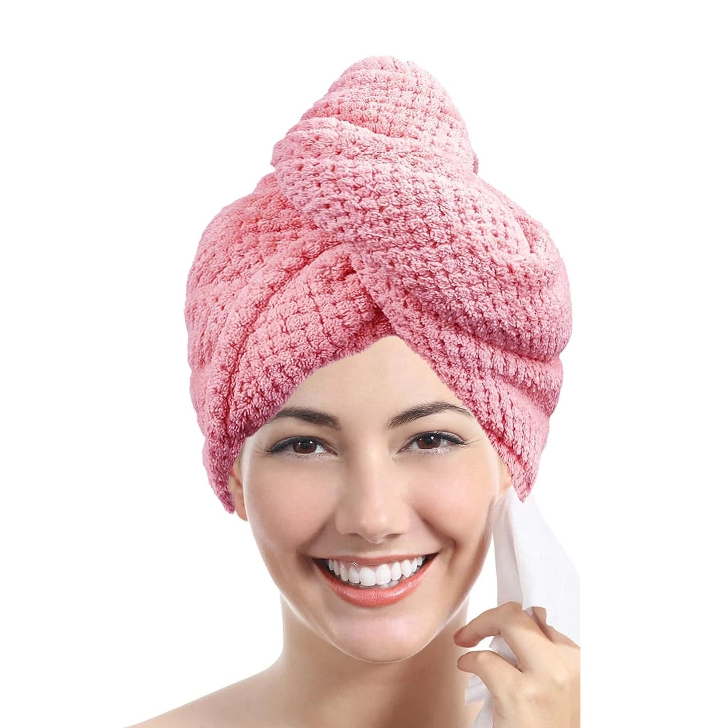 “Solid Color Hair Towel Wrap – Textured, Absorbent Dry Hair Cap with Button for Women, 9.8” x 25.5”” - RELUX.STORE