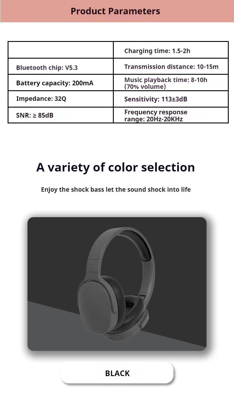 Sony P2961 Bluetooth 5.3 Wireless Headphones – Foldable Gaming Headset with HiFi Bass & Built - in Mic - RELUX.STORE