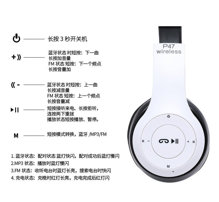 Stereo P47 Bluetooth 5.0 Headset – Foldable Wireless Sports & Gaming Earphones for iPhone & Xiaomi - RELUX.STORE