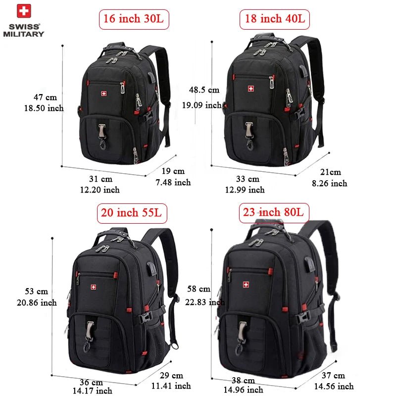 SWISS 17" Laptop Backpack – Waterproof USB Charging Port, Swiss - Style Multifunctional Rucksack for School, Hiking & Travel - RELUX.STORE