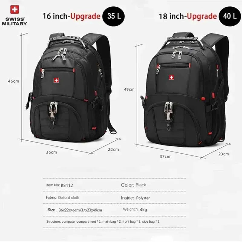 SWISS 17" Laptop Backpack – Waterproof USB Charging Port, Swiss - Style Multifunctional Rucksack for School, Hiking & Travel - RELUX.STORE